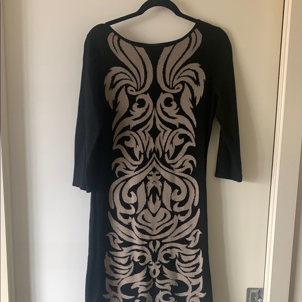 Nine West Black and Cream Sweater Dress 3/4 Sleeve Crew Neck